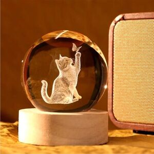Cat Lover Gifts for Women 3D Crystal Ball with Butterfly